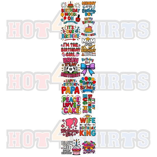 Birthday DTF Transfers Gang Sheet for Birthday Queen, Birthday King Shirts & Zodiac Sign Party Apparel - 22in x 96in